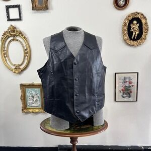 Vintage Pioneer Wear Black Genuine Leather Western Vest – Size 42